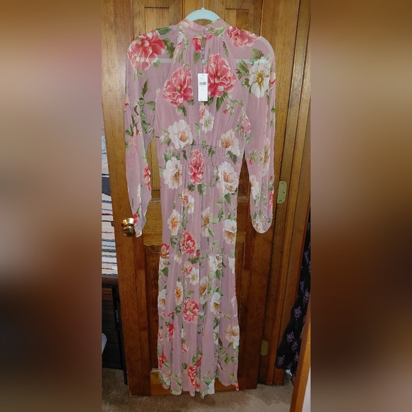 Anthropologie Somerset Long Sleeve Mock Neck Chiffon Pink Floral Maxi Dress - Picture 13 of 16